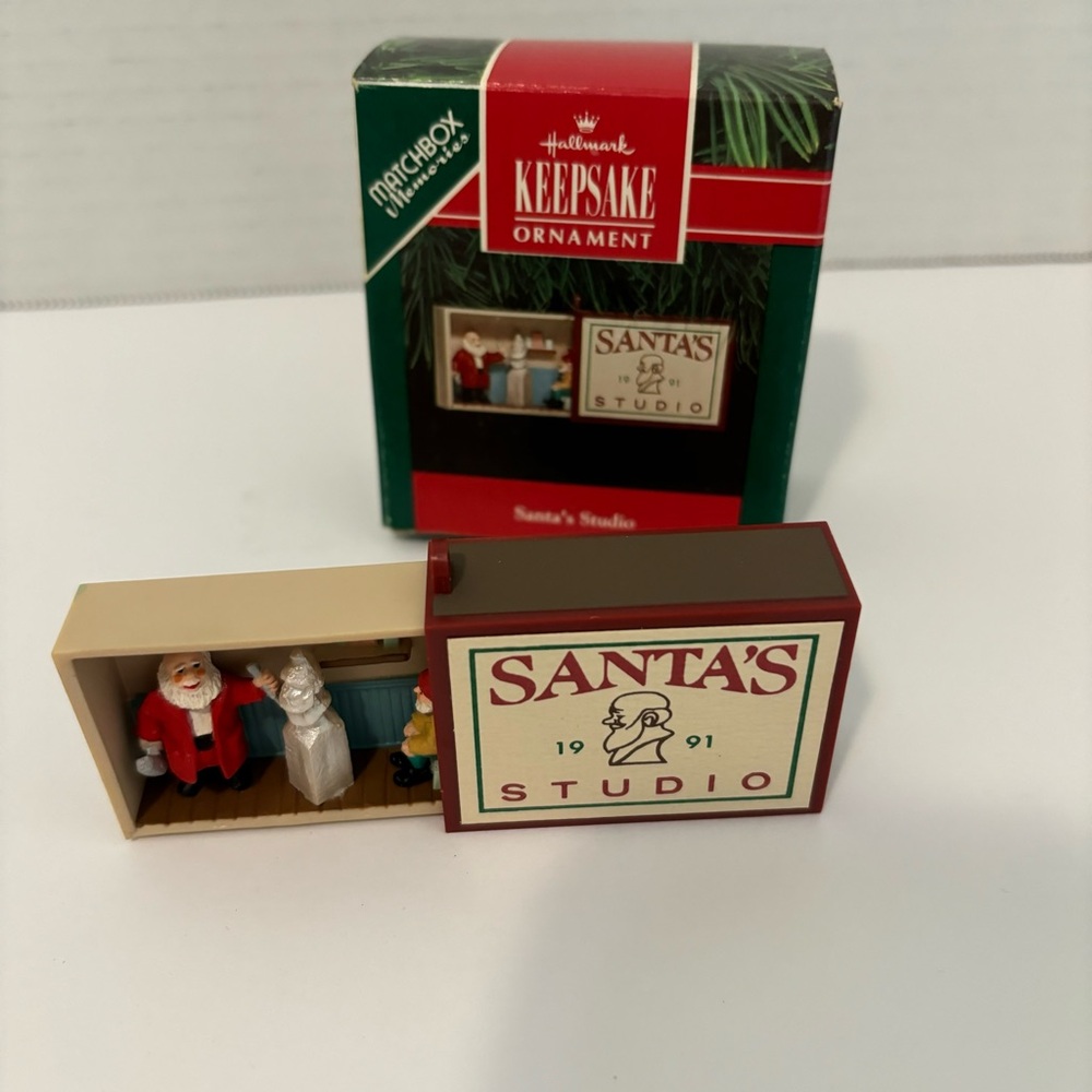 Hallmark 1991 Matchbox Memories Santa’s Studio Christmas Ornament New In Box
